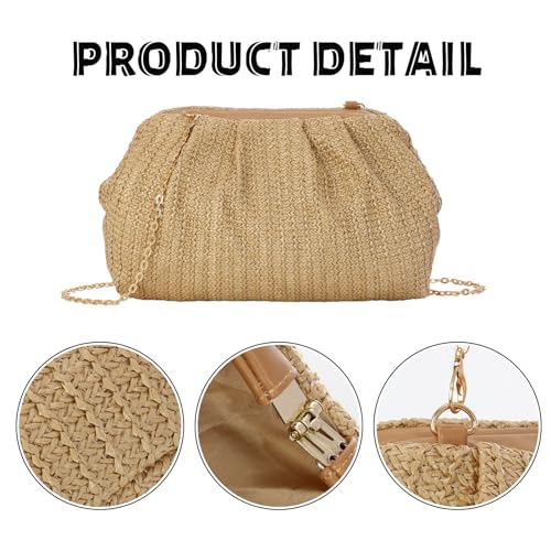 Fecialy Straw Clutch Purse for Women Summer Beach Bag Dumpling Clutch Straw Crossbody Bag Beach Woven Rattan Bag - Image 4