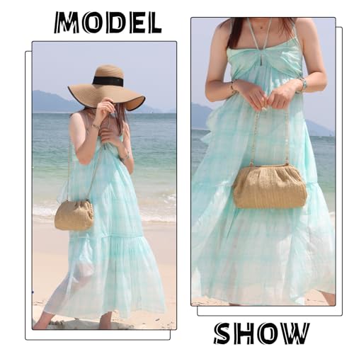 Fecialy Straw Clutch Purse for Women Summer Beach Bag Dumpling Clutch Straw Crossbody Bag Beach Woven Rattan Bag - Image 2