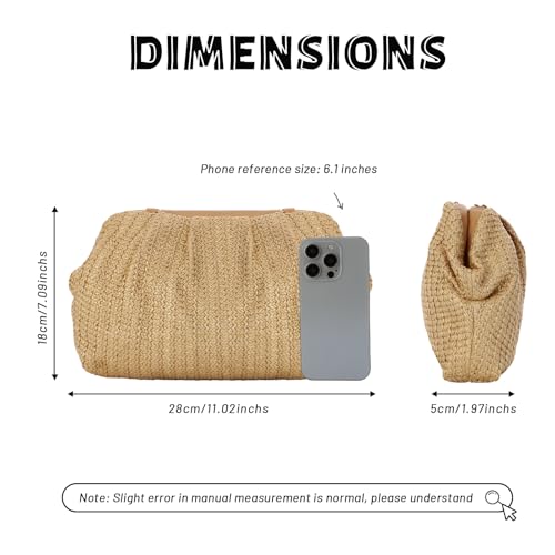Fecialy Straw Clutch Purse for Women Summer Beach Bag Dumpling Clutch Straw Crossbody Bag Beach Woven Rattan Bag - Image 3