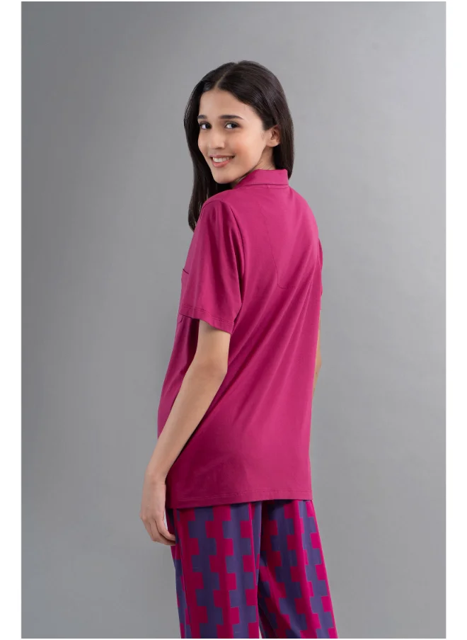 NeceSera Ruby Supima Half Sleeve Button Down Shirt