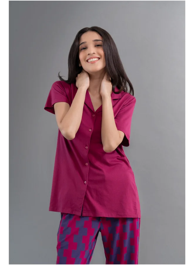 NeceSera Ruby Supima Half Sleeve Button Down Shirt