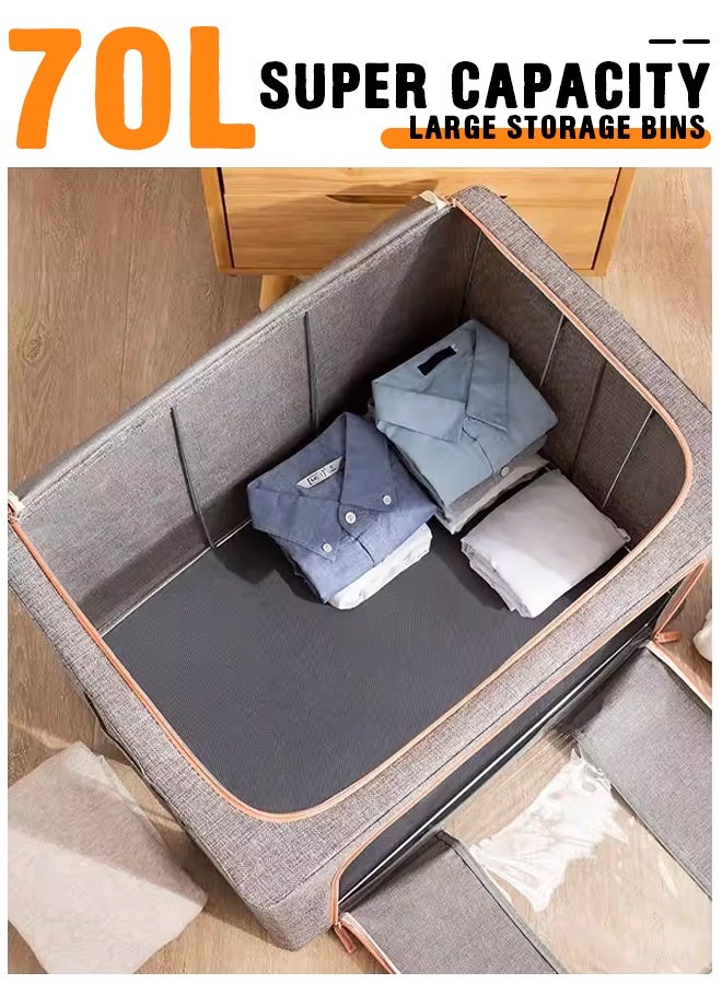 Furlale 2PCS 70L Clothes Storage Bags – Foldable Closet Organizer with Clear Window & Sturdy Zipper, Large Storage Bins for Blankets, Comforters, Bedding & Toys - Image 4