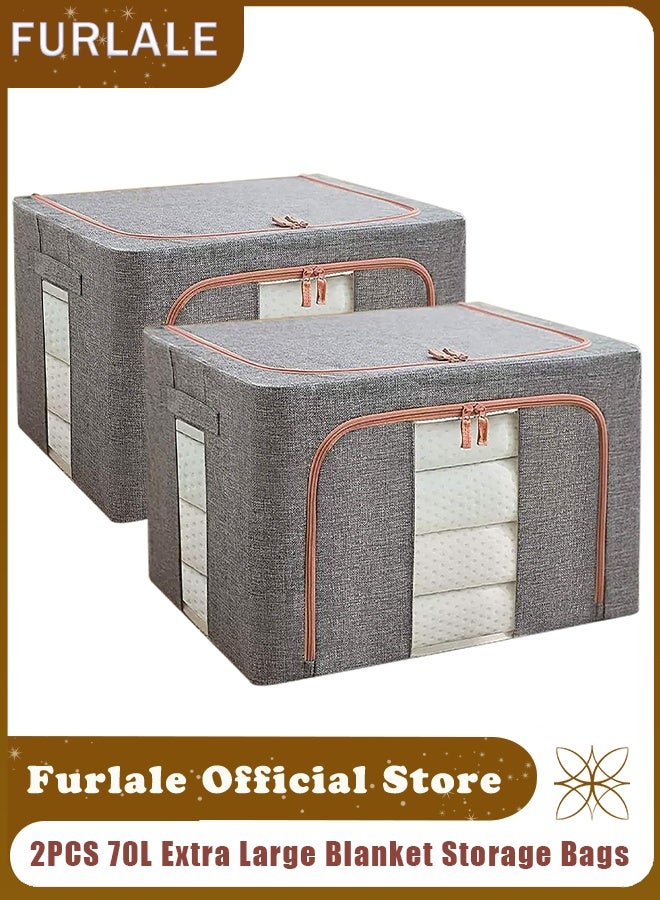 Furlale 2PCS 70L Clothes Storage Bags – Foldable Closet Organizer with Clear Window & Sturdy Zipper, Large Storage Bins for Blankets, Comforters, Bedding & Toys - Image 1