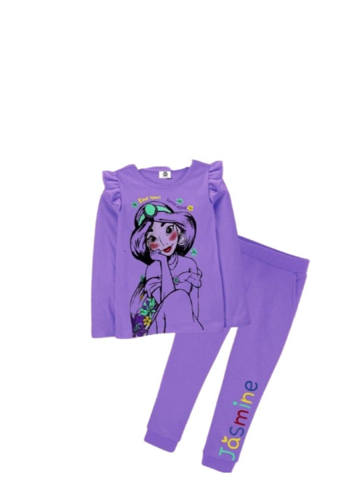 Girls pajamas, t-shirt and pants, mauve - Image 1
