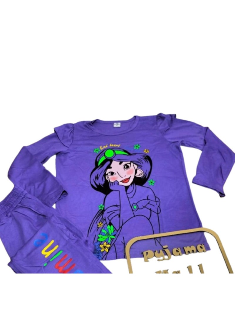 Girls pajamas, t-shirt and pants, mauve - Image 2