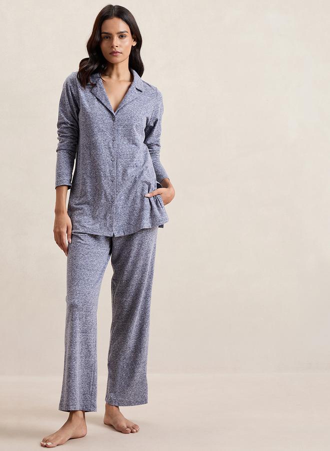 Femmella Melange Button Down Top & Pants Co-Ords by Styli  - Image 1