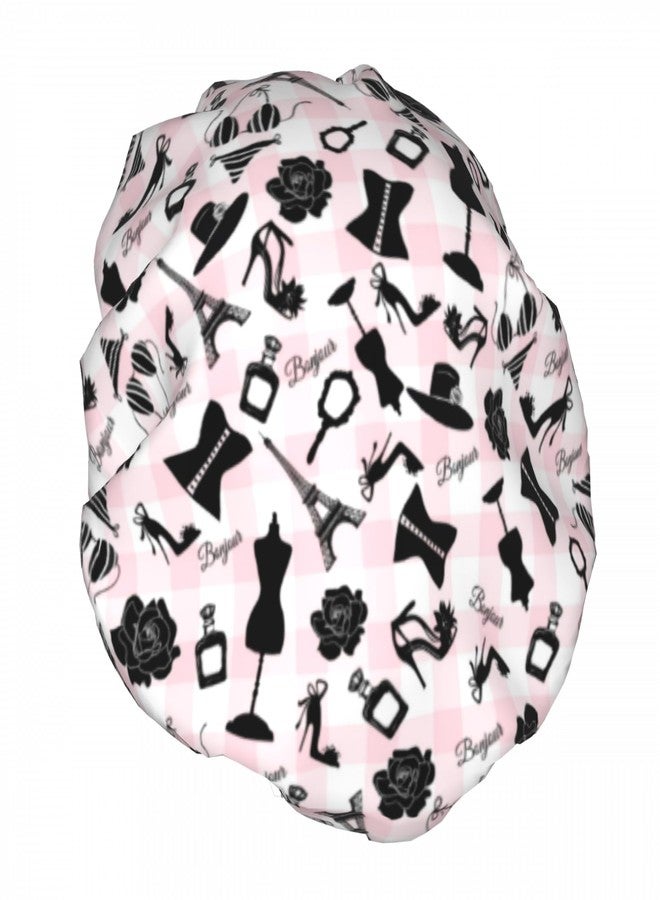 Farg Fashion Pink Checkered Double Layer Waterproof Shower Cap for Women Reusable Bath Cap for All Long Hair Lengths Soft Bath Shower Hat - Image 2
