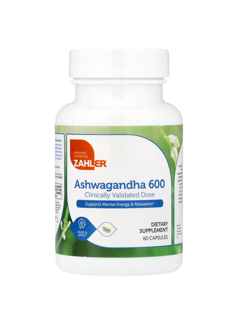 Ashwagandha 600, Clinically Validated Dose, Supports Mental Energy & Relaxation, 60 Capsules (300 mg per Capsule)