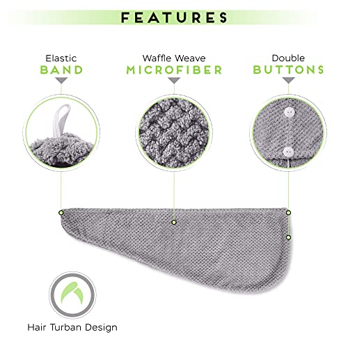 SimpleField 2 Pack Microfiber Hair Towel Wrap for Women, Anti Frizz Quick Drying Hair Turban for All Hair Style, Absorbent and Lightweight (Grey) - Image 3