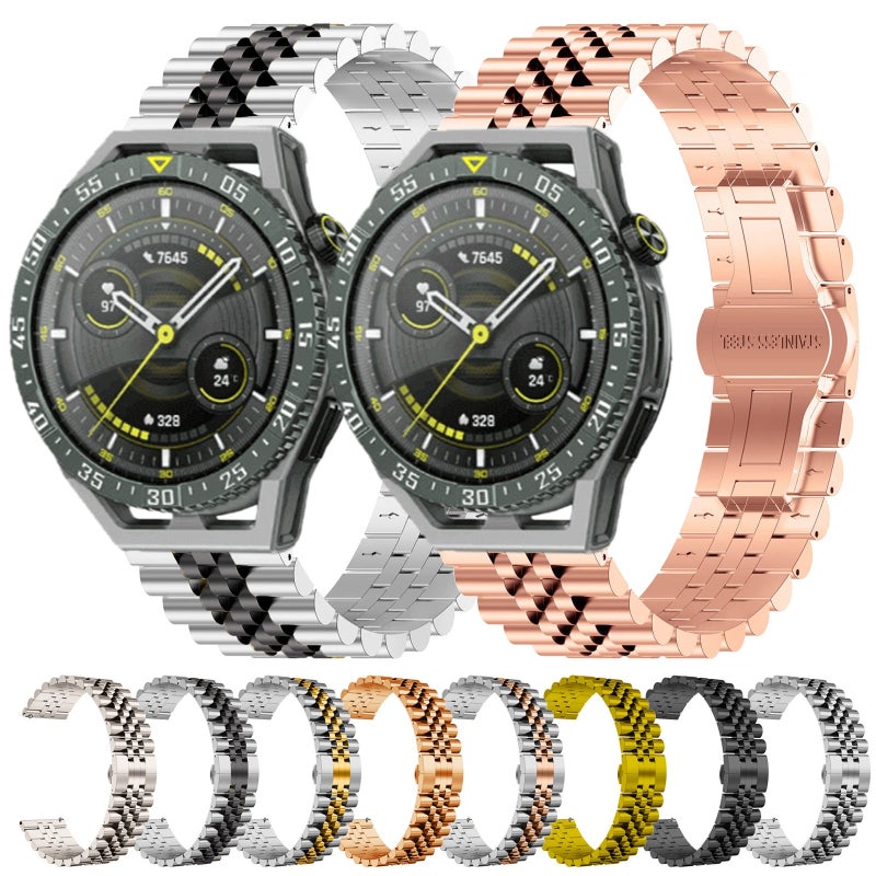 erorex For Huawei Watch Gt3 Se Five Bull Half Round Stainless Steel Watch Band + Strap Removal Tool(Silver+Black) - Image 4