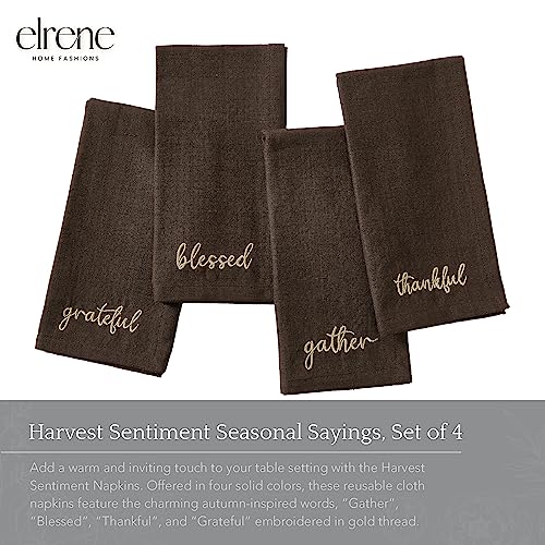 Elrene Home Fashions Harvest Fall Sentiment Embroidered Napkins Set of 4 17x17 Brown - Image 3