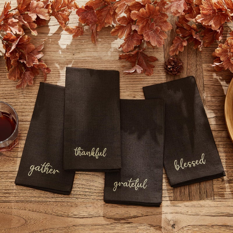 Elrene Home Fashions Harvest Fall Sentiment Embroidered Napkins Set of 4 17x17 Brown - Image 2