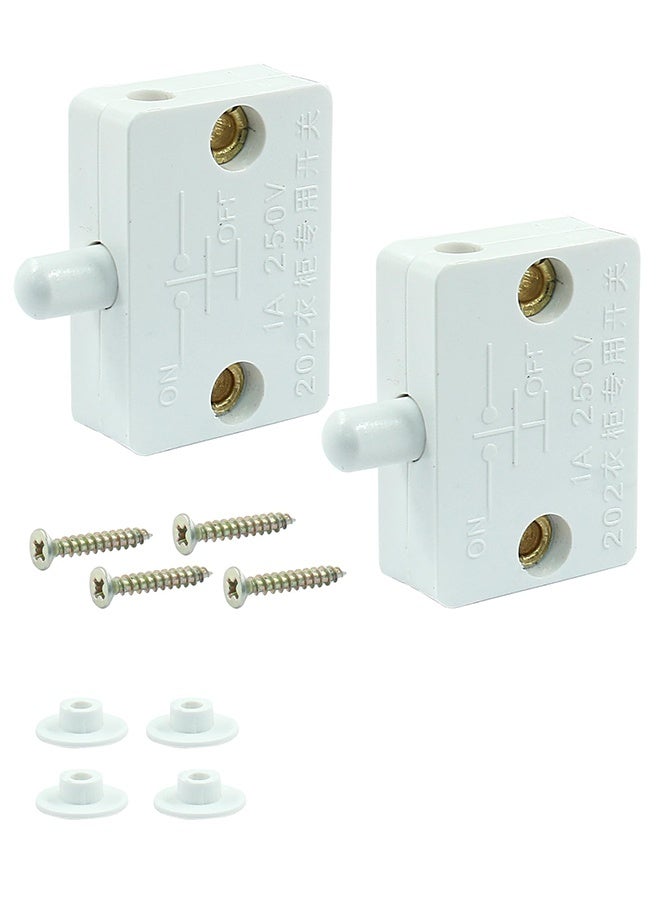 2 Pcs Cabinet Door Switch, Wardrobe Closet Light On/Off Touch Switch, White, Compatible with 12V 24V 110V - Image 1