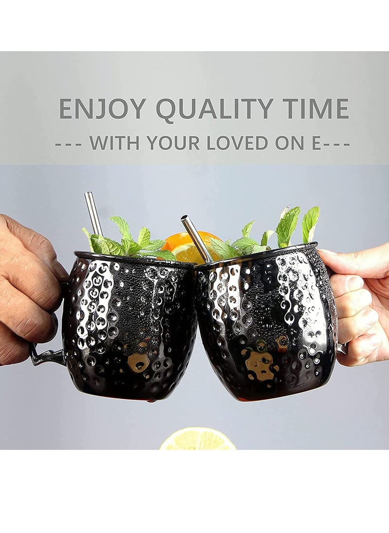 SYOSI - Moscow Mule Mugs Large Lined Mascow Mule Cups Set 18oz Black Plated Stainless Steel Mugs Bulk Food Safe Hammered Mug for Chilled Cold Drinks Home Drinkware (2 Packs Black) - Image 1