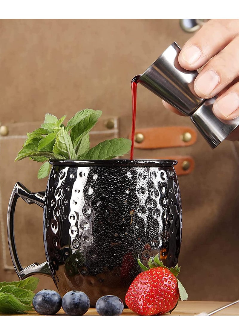 SYOSI - Moscow Mule Mugs Large Lined Mascow Mule Cups Set 18oz Black Plated Stainless Steel Mugs Bulk Food Safe Hammered Mug for Chilled Cold Drinks Home Drinkware (2 Packs Black) - Image 1