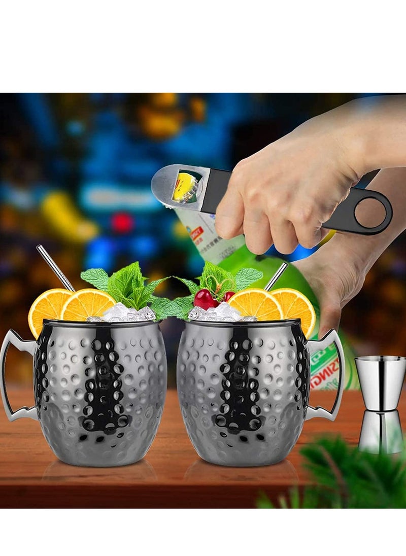 SYOSI - Moscow Mule Mugs Large Lined Mascow Mule Cups Set 18oz Black Plated Stainless Steel Mugs Bulk Food Safe Hammered Mug for Chilled Cold Drinks Home Drinkware (2 Packs Black) - Image 1
