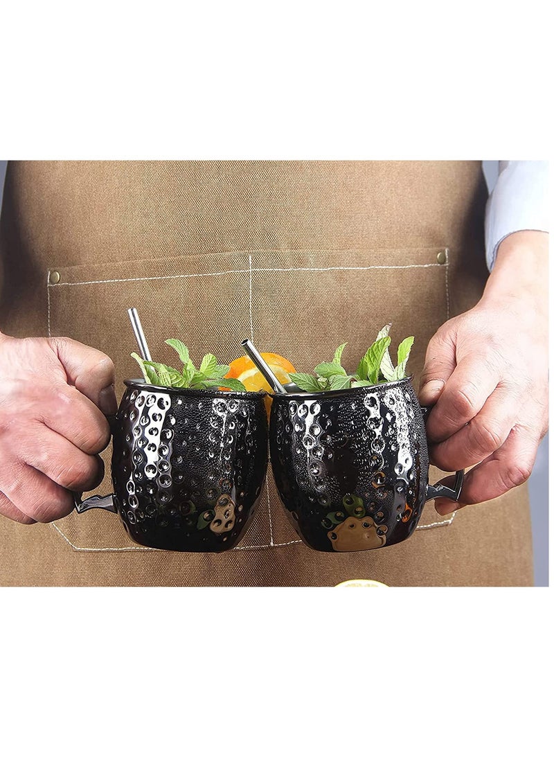 SYOSI - Moscow Mule Mugs Large Lined Mascow Mule Cups Set 18oz Black Plated Stainless Steel Mugs Bulk Food Safe Hammered Mug for Chilled Cold Drinks Home Drinkware (2 Packs Black) - Image 1