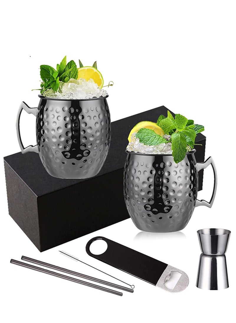 SYOSI - Moscow Mule Mugs Large Lined Mascow Mule Cups Set 18oz Black Plated Stainless Steel Mugs Bulk Food Safe Hammered Mug for Chilled Cold Drinks Home Drinkware (2 Packs Black) - Image 1