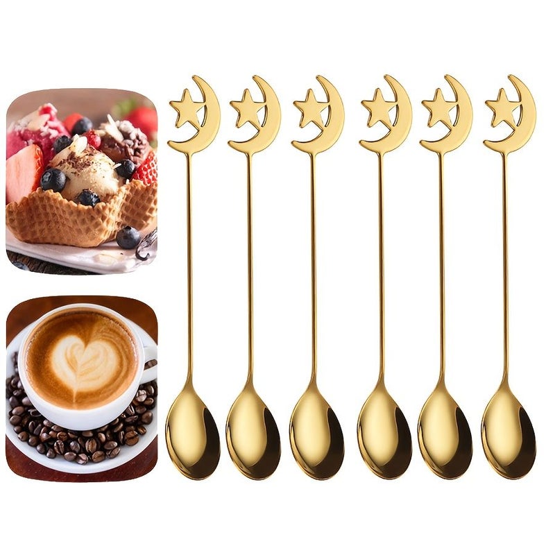 Stainless Steel Star Moon Fork Spoon Set 2pcs Golden For Ramadan Dessert - Image 4