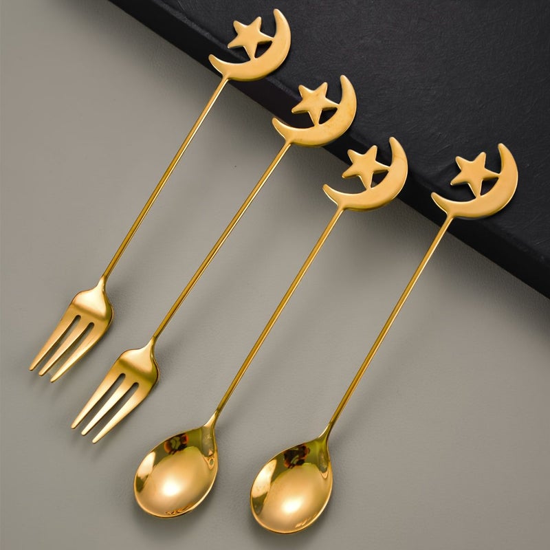 Stainless Steel Star Moon Fork Spoon Set 2pcs Golden For Ramadan Dessert - Image 5
