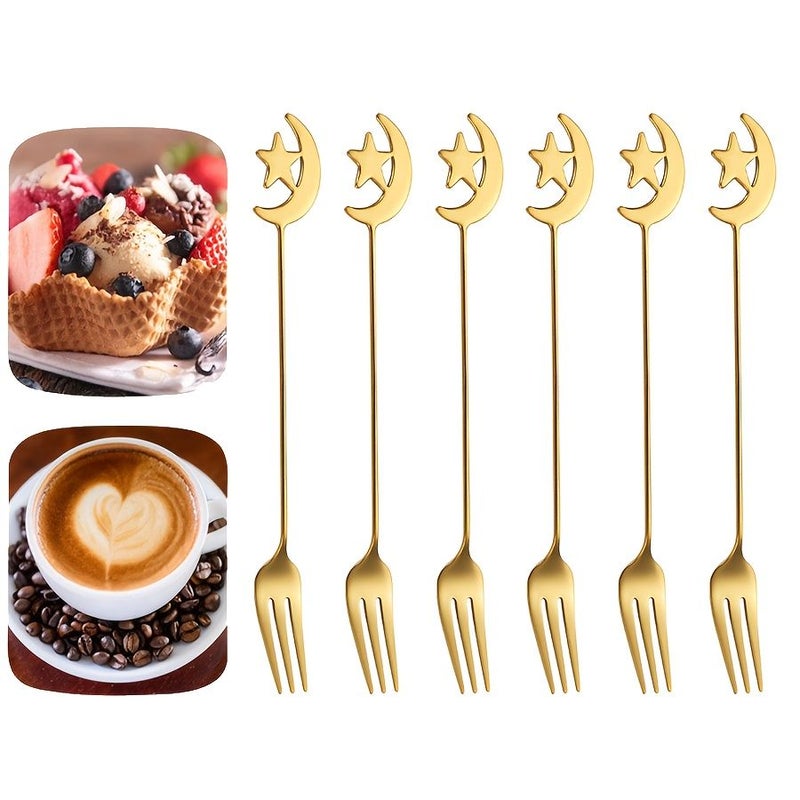 Stainless Steel Star Moon Fork Spoon Set 2pcs Golden For Ramadan Dessert - Image 2