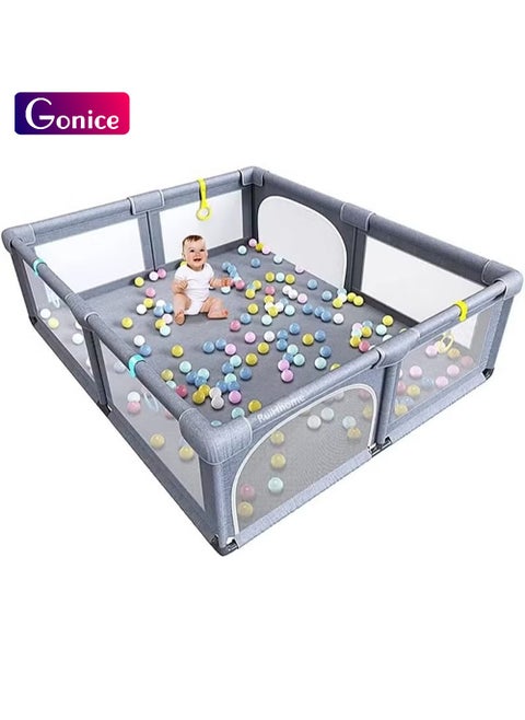 Packable Portable Sturdy Extra Large Baby Safety Activity Center Playard With Gate And Anti-Slip Base, 150 X 180 CM