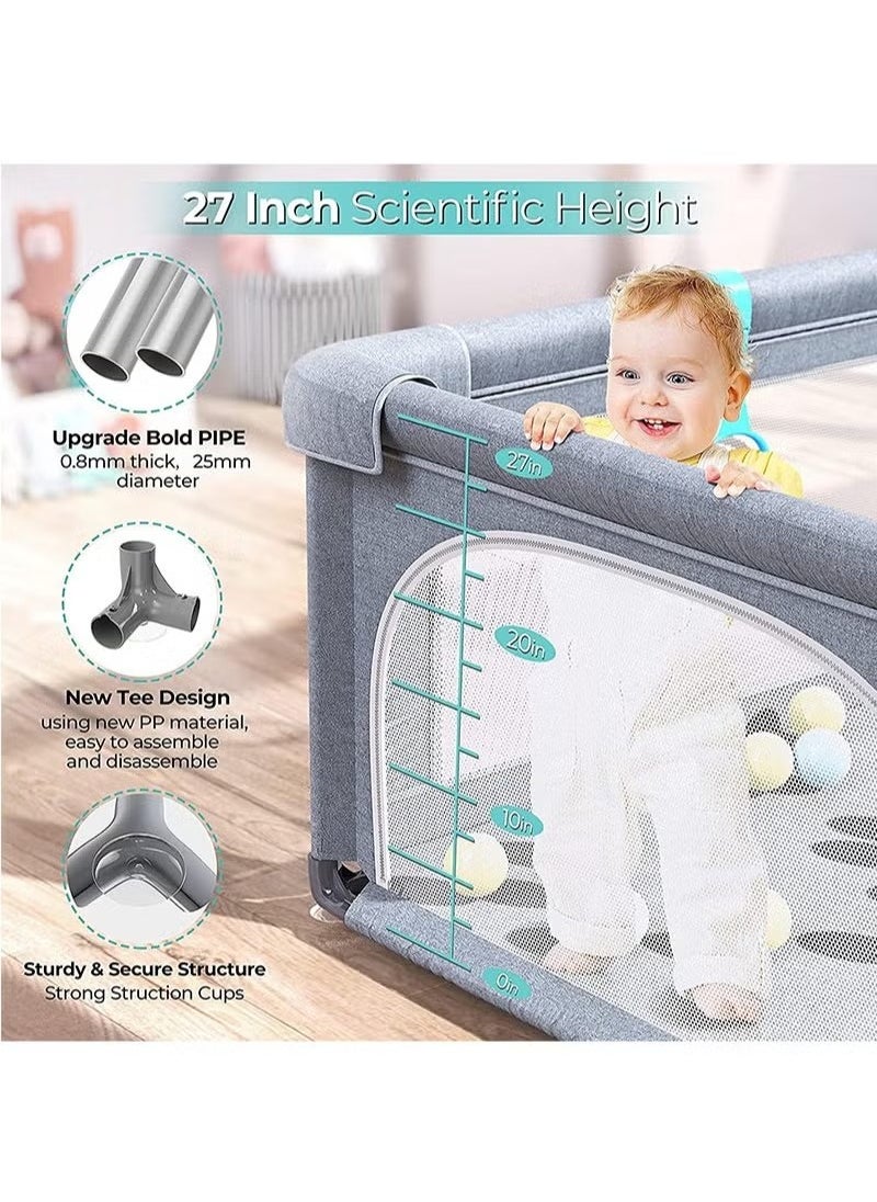 Packable Portable Sturdy Extra Large Baby Safety Activity Center Playard With Gate And Anti-Slip Base, 150 X 180 CM