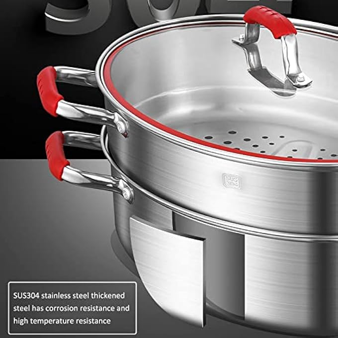 وعاء سمك مطهو على البخار بيضاوي مزدوج الطبقات متعدد الوظائف من الفولاذ المقاوم للصدأ 304 مع رف ومشبك صفيحة سيراميك لطهي خبز الذرة بالبخار - Image 4