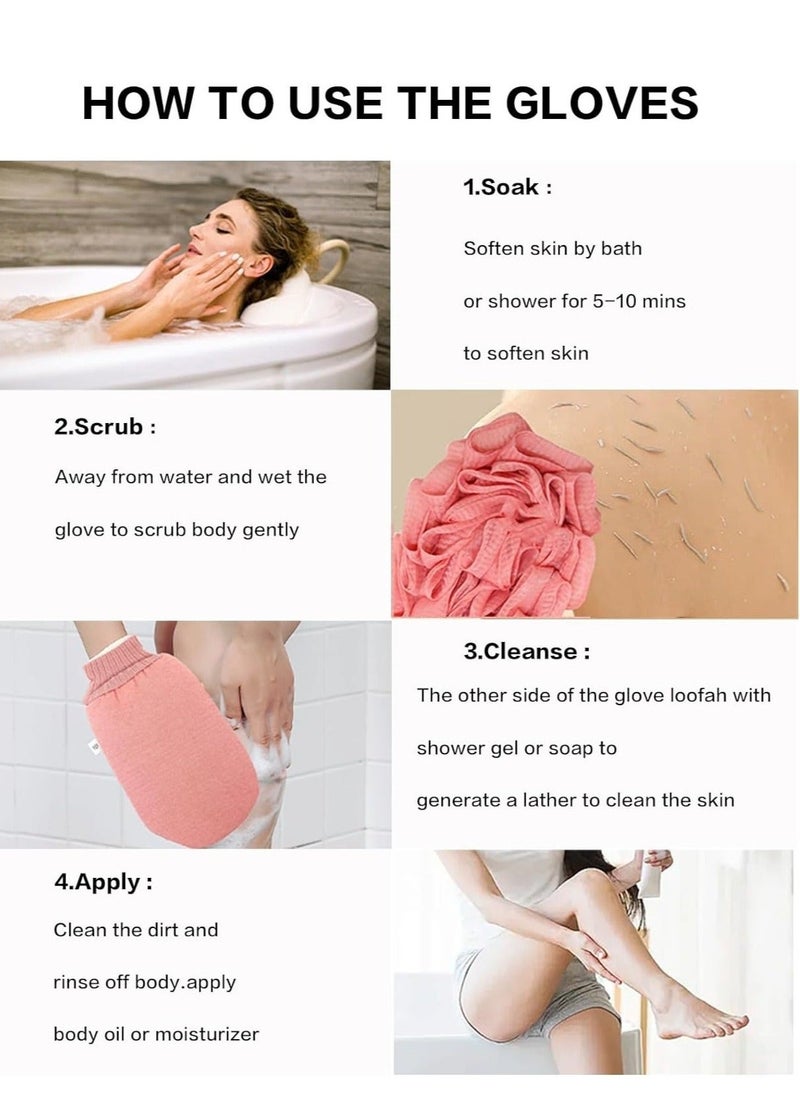 Deep Exfoliating Glove for Shower, Double-Sided Exfoliating Mitt,Massage Body Scrub Gloves for Home Spa, Eco Friendly loofah Sponge, Dead Skin Remover  Body Scrubber Exfoliator (Pink) - Image 2