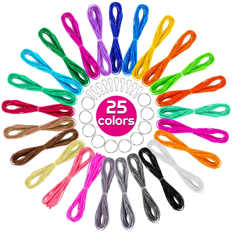 Lanyard String Cridoz 25 Colors Gimp String Plastic Lacing Cord with 20pcs Snap Clip Hooks and Keyrings for Crafts Bracelet Lanyards and Jewelry Making