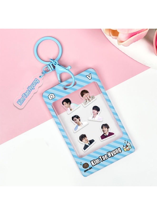NIBEMINENT 1 - Piece V JIMIN Kpop Photo Card Holder Pendant Key Chain ID Badge Holder ID Card Holder Photo Card Protector for School ID Office ID Access Card for Women Girls