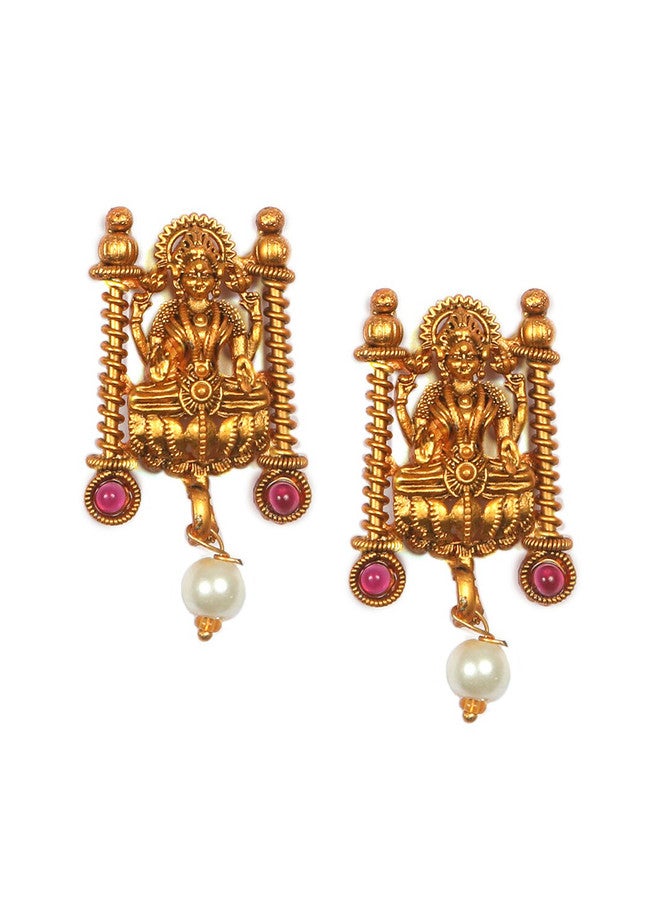 StileAdda Gold-Plated Temple Jewellery Set with Pink and Green Stones - Image 4