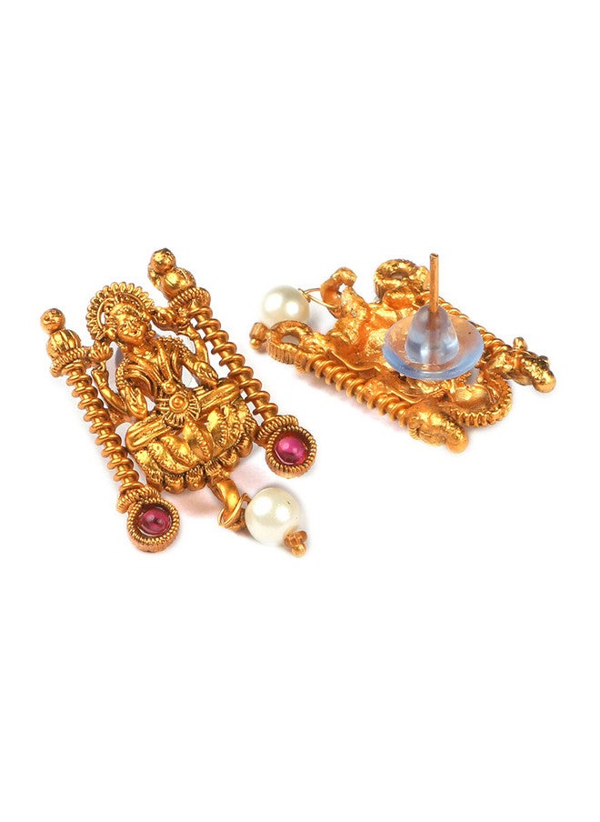 StileAdda Gold-Plated Temple Jewellery Set with Pink and Green Stones - Image 5