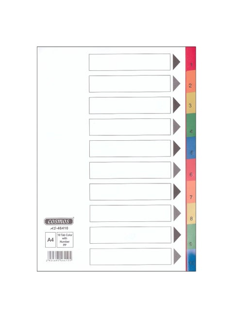COSMOS PVS INDEX DIVIDER 10 COLOR TABS WITH NUMBER. 1X25PCS