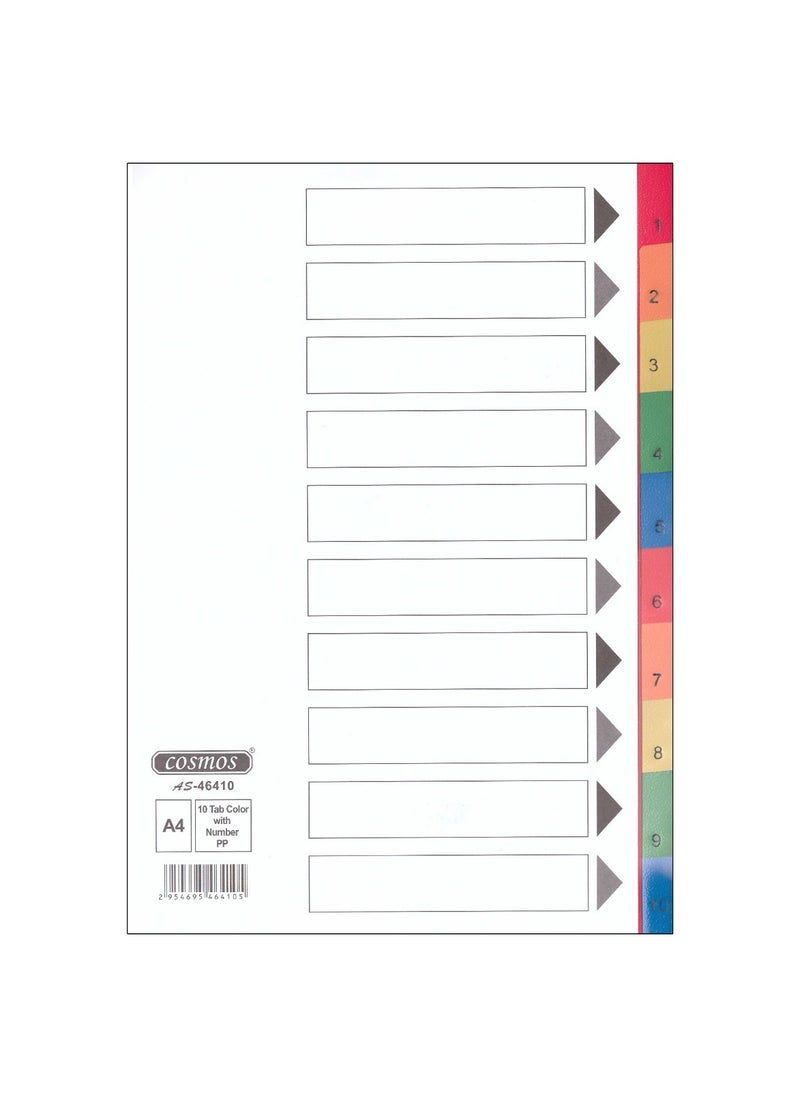 COSMOS - COSMOS PVS INDEX DIVIDER 10 COLOR TABS WITH NUMBER. 1X25PCS - Image 1