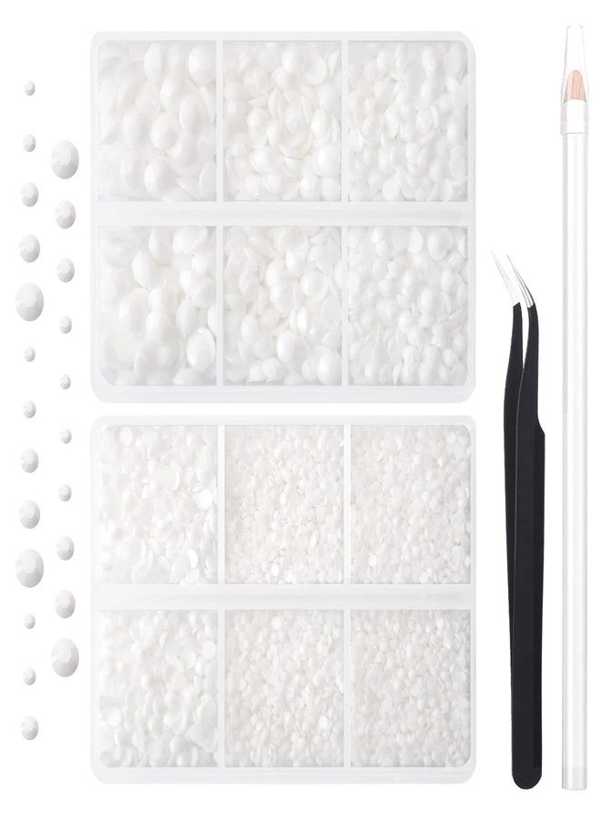 AUREHEN 10000PCs 2-6MM White Resin Flat Back Rhinestones, Round Non Hotfix Resin Rhinestones Nail Gems Stones with Tweezer & Picker Pen for Tumblers Nail Art & DIY Decoration - Image 1