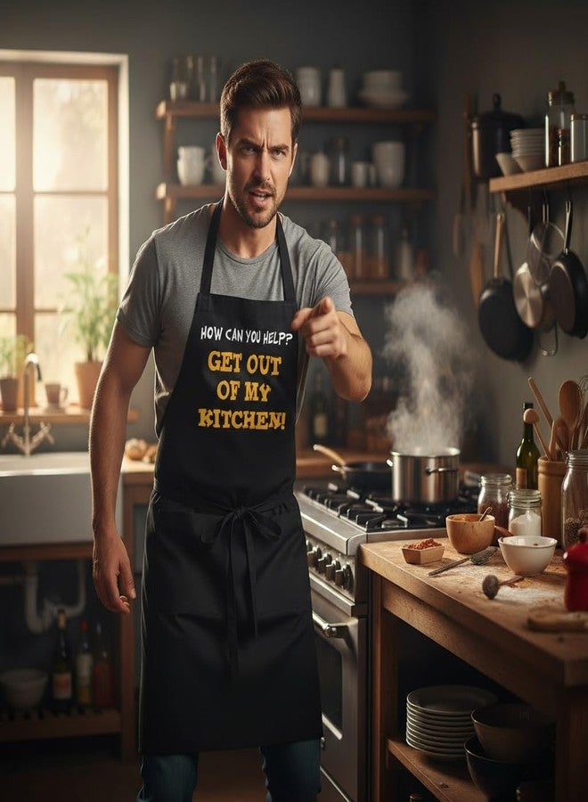 CoolAprons Funny Black Cooking Apron Get Out Of My Kitchen, Comical Novelty Aprons With Bold Attitude For Home Chefs - Image 2