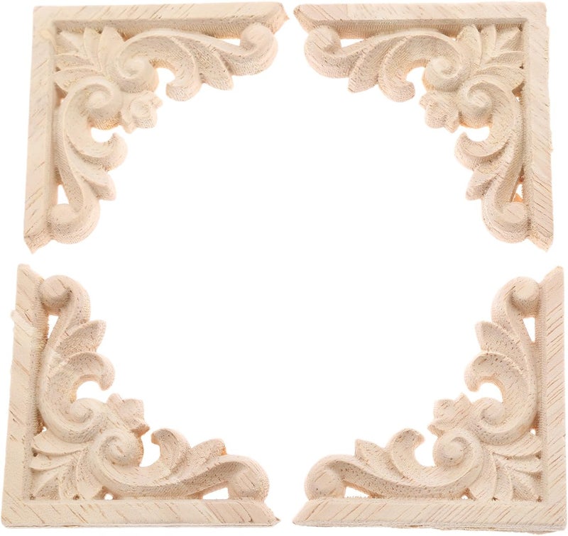MUXSAM Furniture Applique, 6x6cm/2.36"x2.36", Wood Carved Corner Onlay Unpainted Frame Decal for Wall Cabinet Door Bed Dresser Mirror Decoration(4-Pack) - Image 1