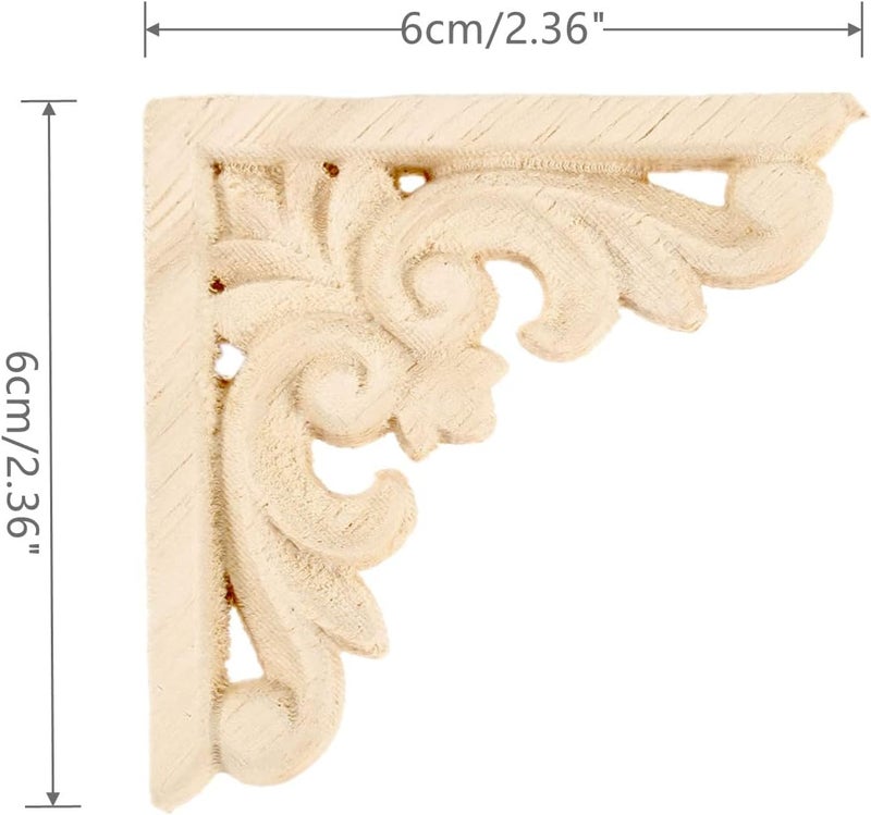 MUXSAM Furniture Applique, 6x6cm/2.36"x2.36", Wood Carved Corner Onlay Unpainted Frame Decal for Wall Cabinet Door Bed Dresser Mirror Decoration(4-Pack) - Image 2