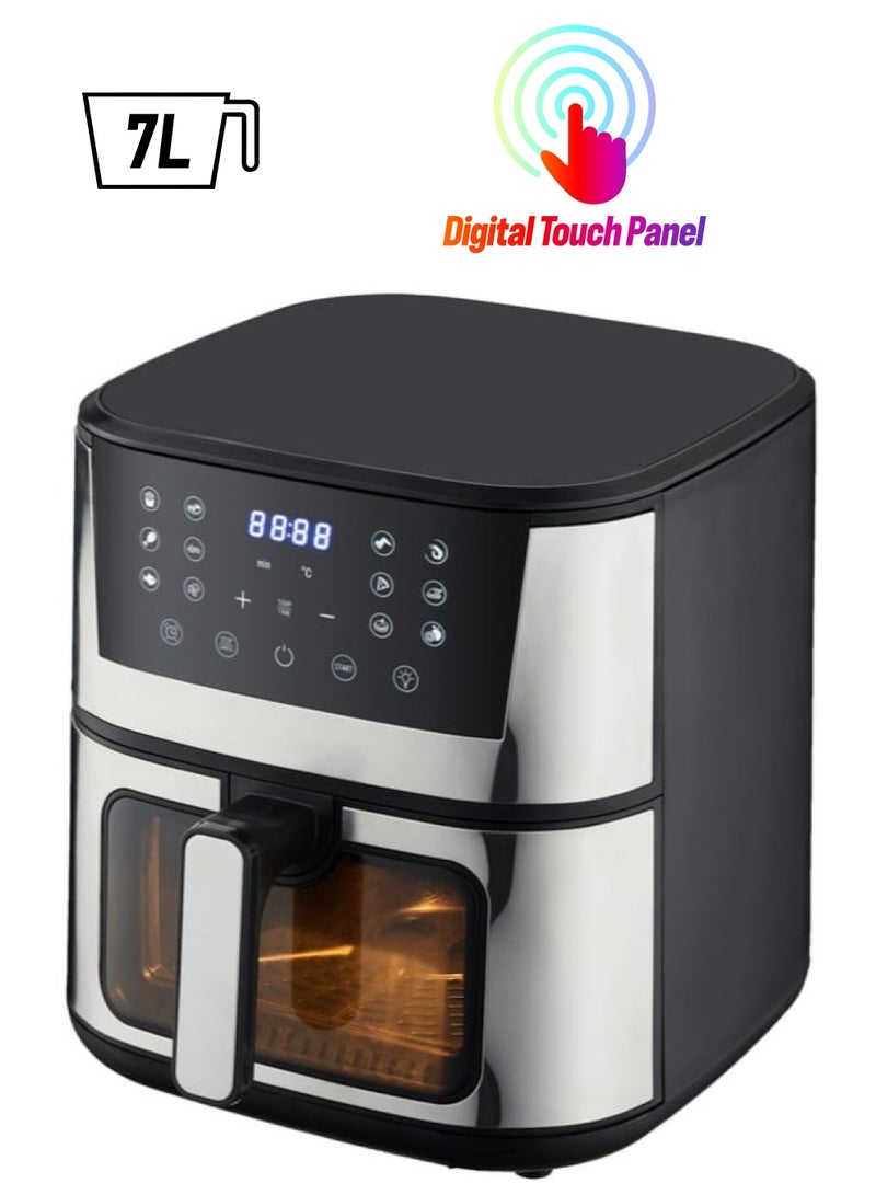 مقلاة هوائية رقمية سعة 7 لتر مع تحكم باللمس وشاشة رقمية، 12 وضعًا للطهي، درجة حرارة قابلة للتعديل، مؤقت 60 دقيقة، طهي خالي من الزيت للقلي والخبز والشوي والتحميص - Image 1