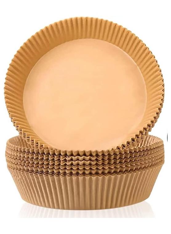 SKY-TOUCH 100 Pieces Disposable Non Stick Parchment Paper for Air Fryer Round 16cm, Brown - Image 1