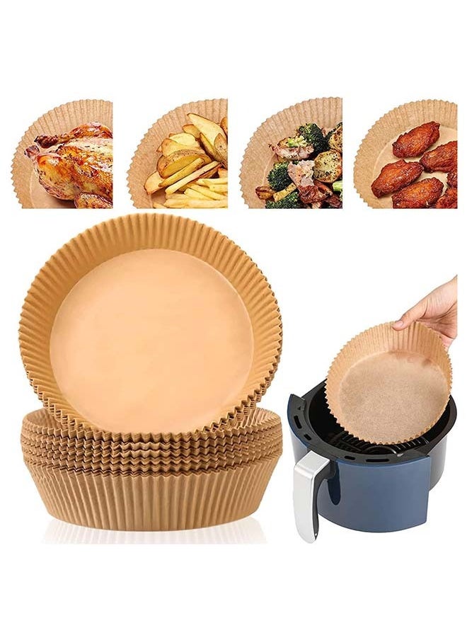 SKY-TOUCH - 100 Pieces Disposable Non Stick Parchment Paper for Air Fryer Round 16cm, Brown - Image 1