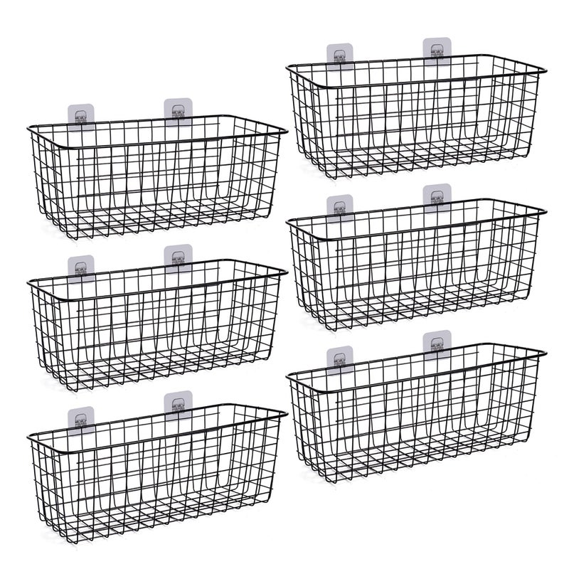 XINFULL 6 Pack Wire Storage Baskets Household Metal WallMounted Containers Organizer Bins for Kitchen Bathroom Freezer Pantry Closet Laundry Room Cabinets Garage Shelf Large