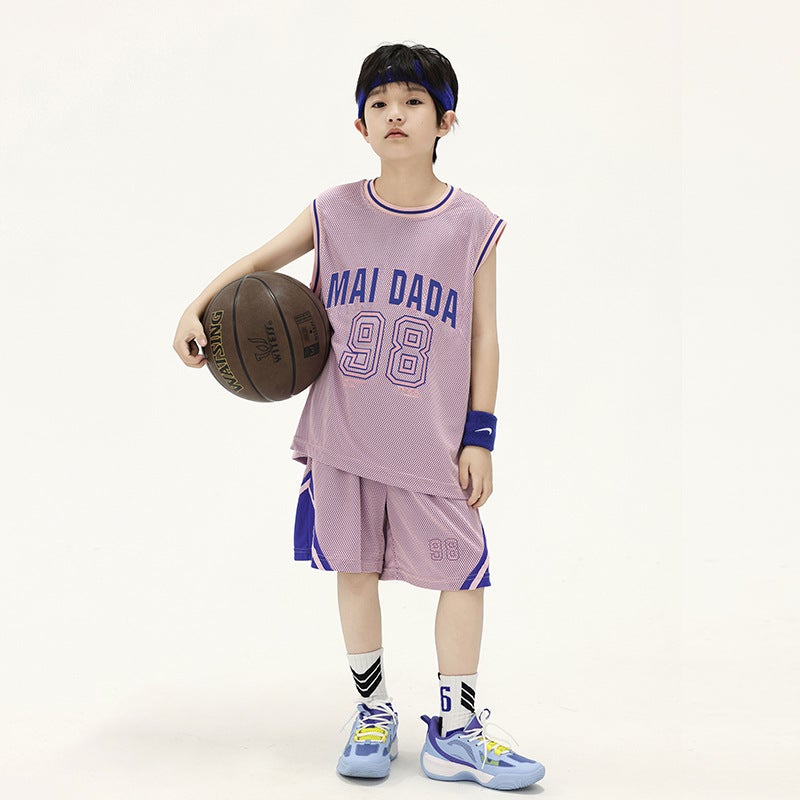 Cool Kidsren'S Basketball Uniform Two-Piece Set Panda Yuan Yuan Summer Boy'S Sports Quick-Drying Suit - Image 1