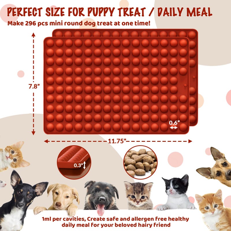 HKNMTT Mini Semi Sphere Shape Molds Silicone, 296 Cavities Round Baking Moulds for Dog Treats Snack Candy Chocolate Chip Cookie Wax Yogurt Melts, Oven Safe Small Half Ball Pellet Sheets - Image 4