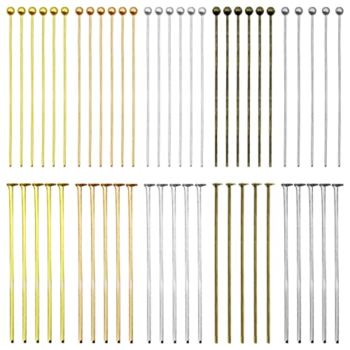 Oubaka 1000pcs Assorted Head Pins Set for Jewelry Making,includes 500pcs Ball Head Pins and 500pcs Flat Head Pins, Beading Pins for DIY Craft(35mm,5 Colors) - Image 1