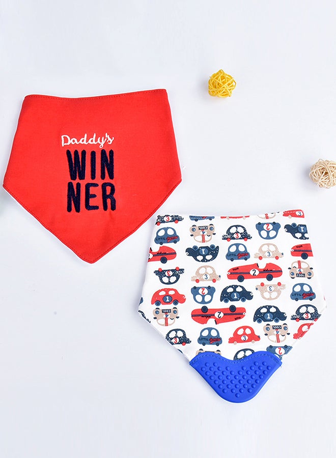 Little Surprise Box, 2PCS Set of Winner print premium adjustable snap on closure  Silicone teether Flap Bibs - Image 2
