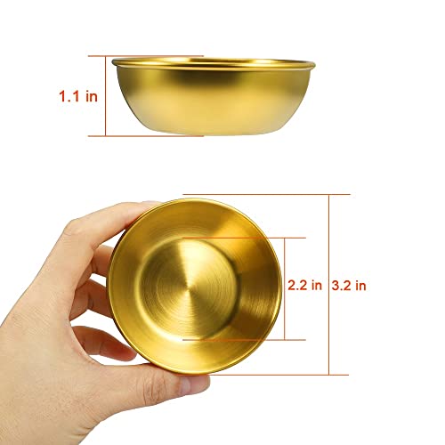 Amytalk 16 Pack 3.2inch Stainless Steel Sauce Dishes Mini Individual Saucers Bowl Round Seasoning Dishes Sushi Dipping Bowl Appetizer Plates, Golden - Image 2