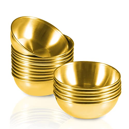 Amytalk 16 Pack 3.2inch Stainless Steel Sauce Dishes Mini Individual Saucers Bowl Round Seasoning Dishes Sushi Dipping Bowl Appetizer Plates, Golden - Image 1