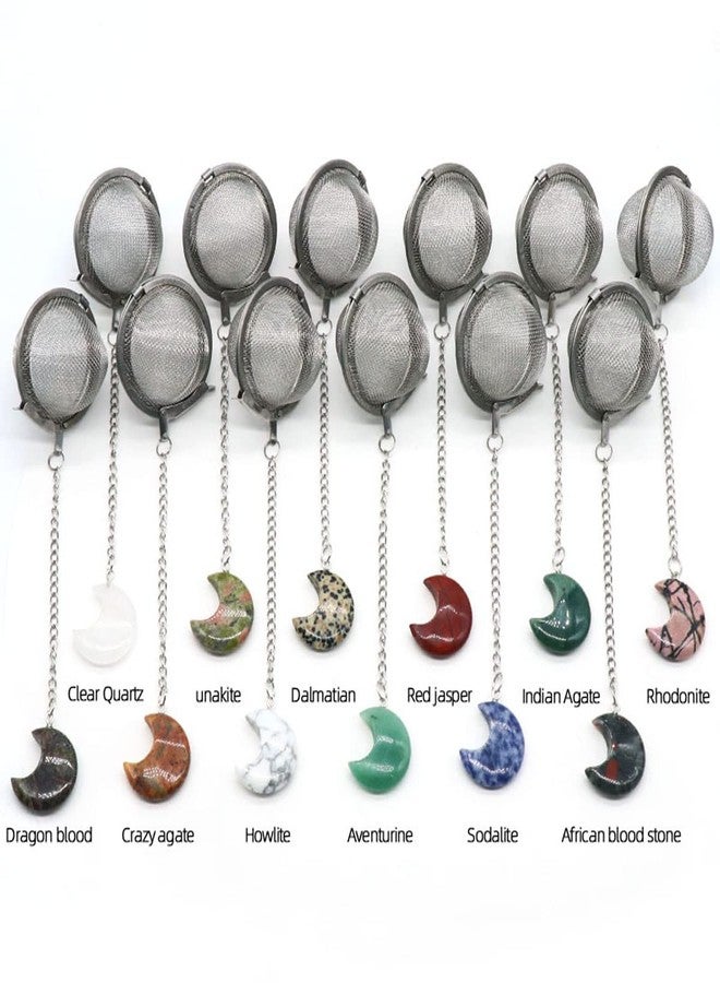 LE SKY 5 Pcs Tea Filter Stainless Steel with Moon Crystal Energy Stone Tea Strainers with Fine Mesh Extend Chain Hook Tea Ball Infuser for Loose Tea Leaves Spices Seasonings - Image 2